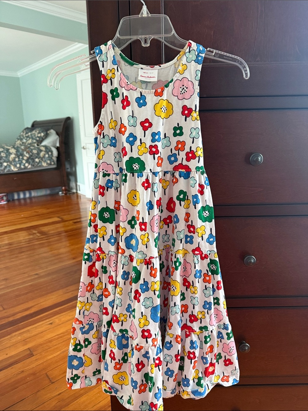 Hanna Andersson girls size 10 White Tank Dress with Multicolor Floral Print